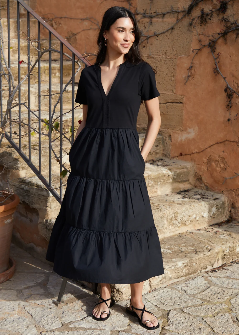Threadbare Black Tiered Jersey Poplin Maxi Dress - 18 | Matalan Threadbare Black Tiered Jersey Poplin Maxi Dress - 18 | Matalan