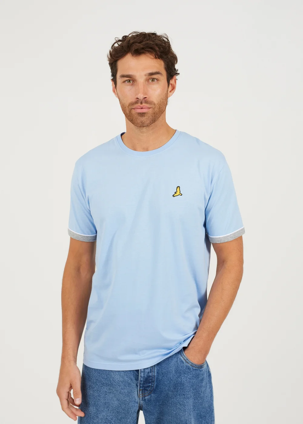 Brave Soul Light Blue Crew Neck T-Shirts with Contrast Piping 3-Pack - S Image 1