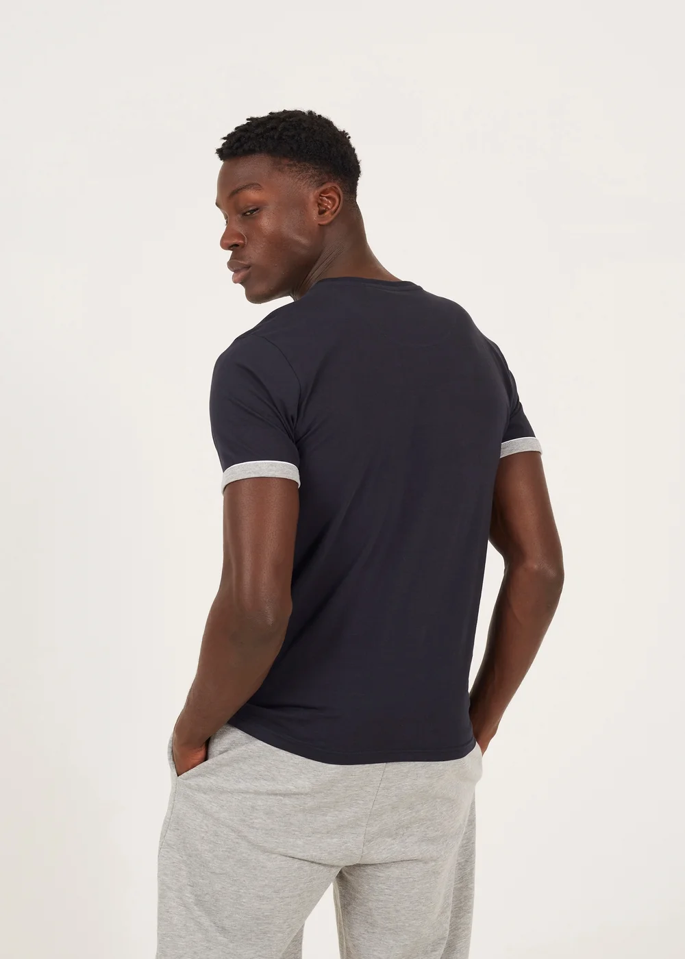 Brave Soul Navy Crew Neck T-Shirts with Contrast Piping 3-Pack - S Image 2