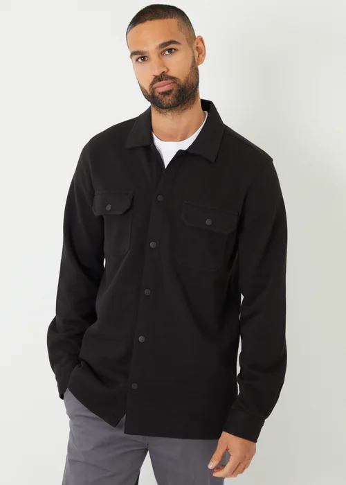 Threadbare Black Cotton Blend Popper Fastening Pique Shacket - M Image 5
