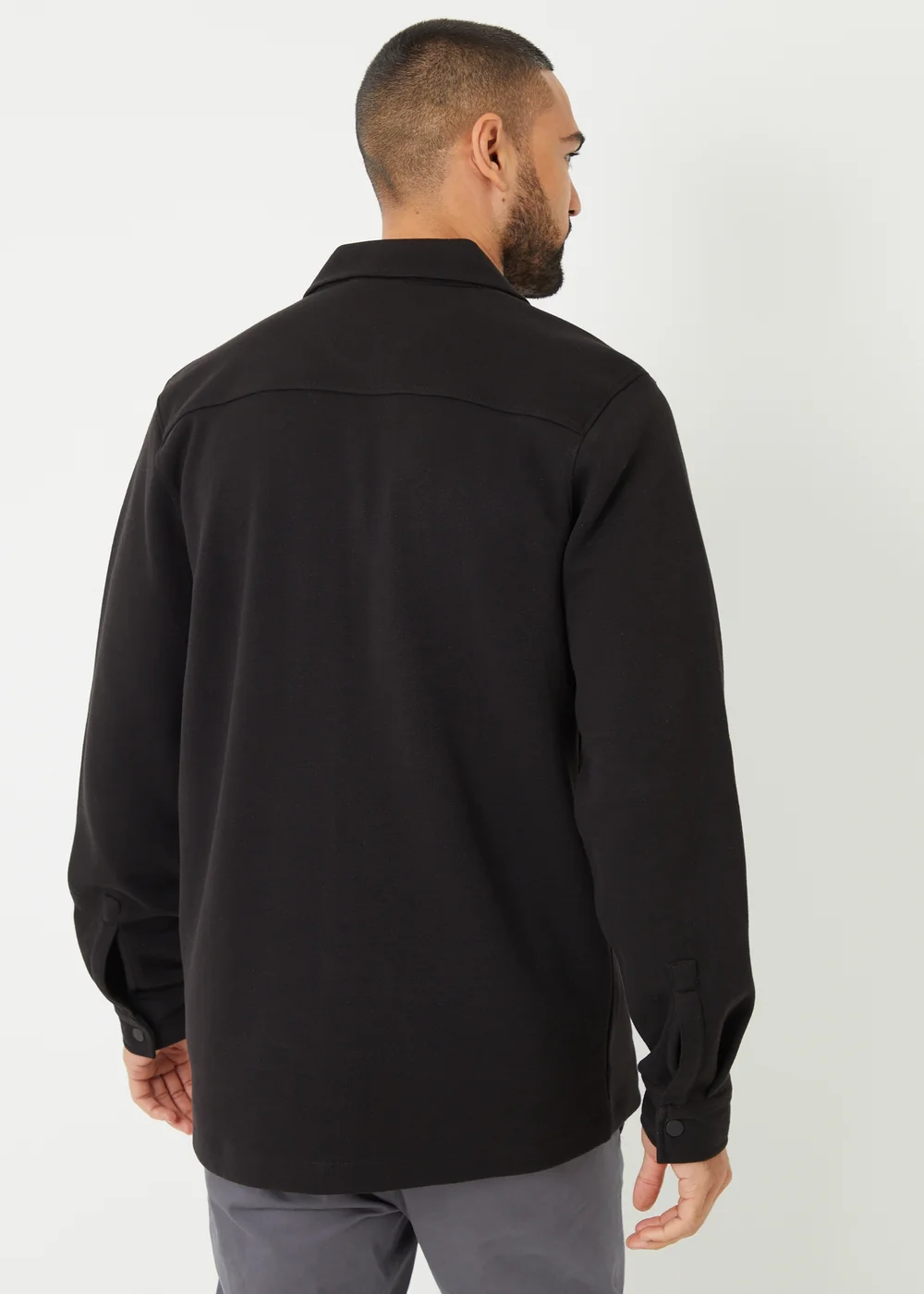 Threadbare Black Cotton Blend Popper Fastening Pique Shacket - M Image 2