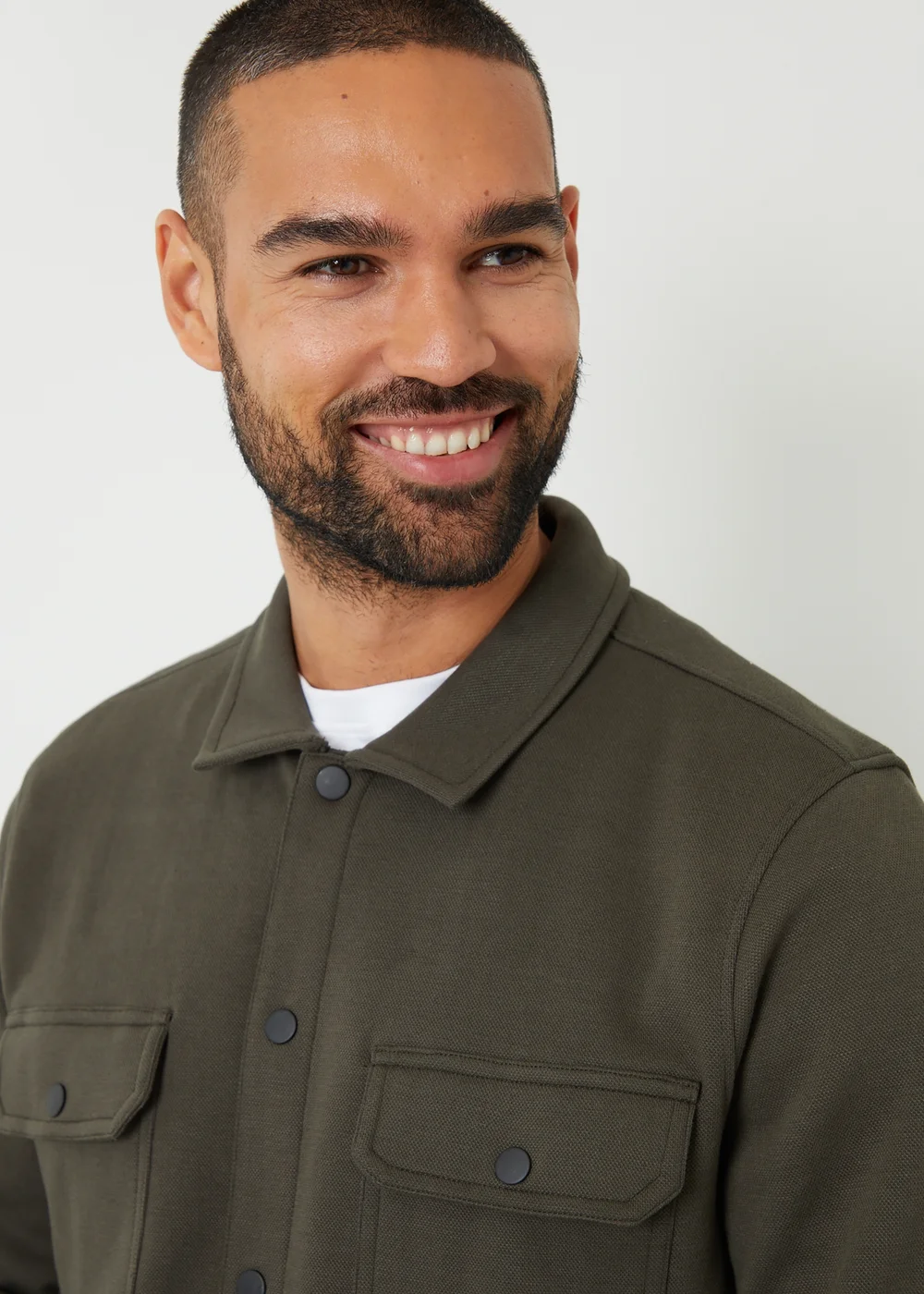 Threadbare Khaki Cotton Blend Popper Fastening Pique Shacket - M Image 3