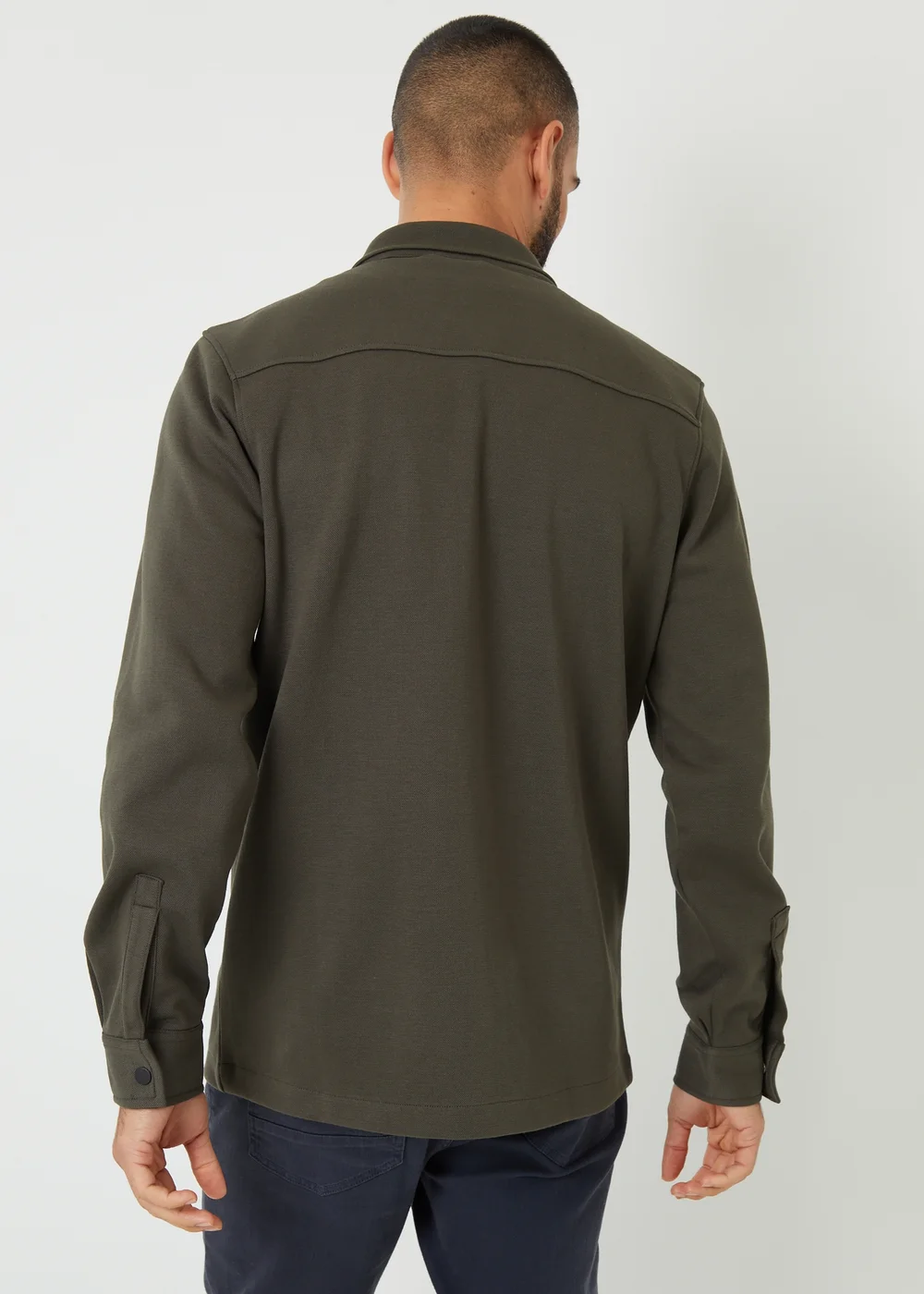 Threadbare Khaki Cotton Blend Popper Fastening Pique Shacket - M Image 2