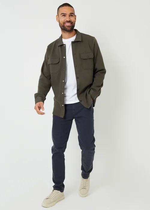 Threadbare Khaki Cotton Blend Popper Fastening Pique Shacket - M Image 4