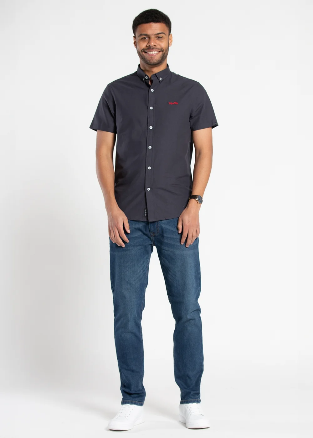 Tokyo Laundry Navy Cotton Short Sleeved Button-Up Oxford Shirt - S Image 3