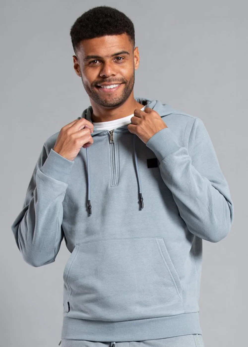 Tokyo Laundry Grey Cotton Blend Hoody with Neck Zip Fastening - L Image 1