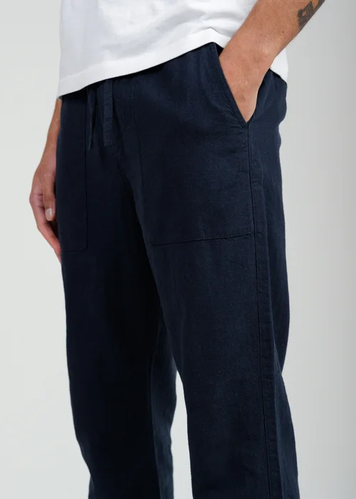 Tokyo Laundry Navy Linen Blend Classic Fit Trousers - M Image 3