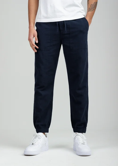 Tokyo Laundry Navy Linen Blend Classic Fit Trousers - M Image 1