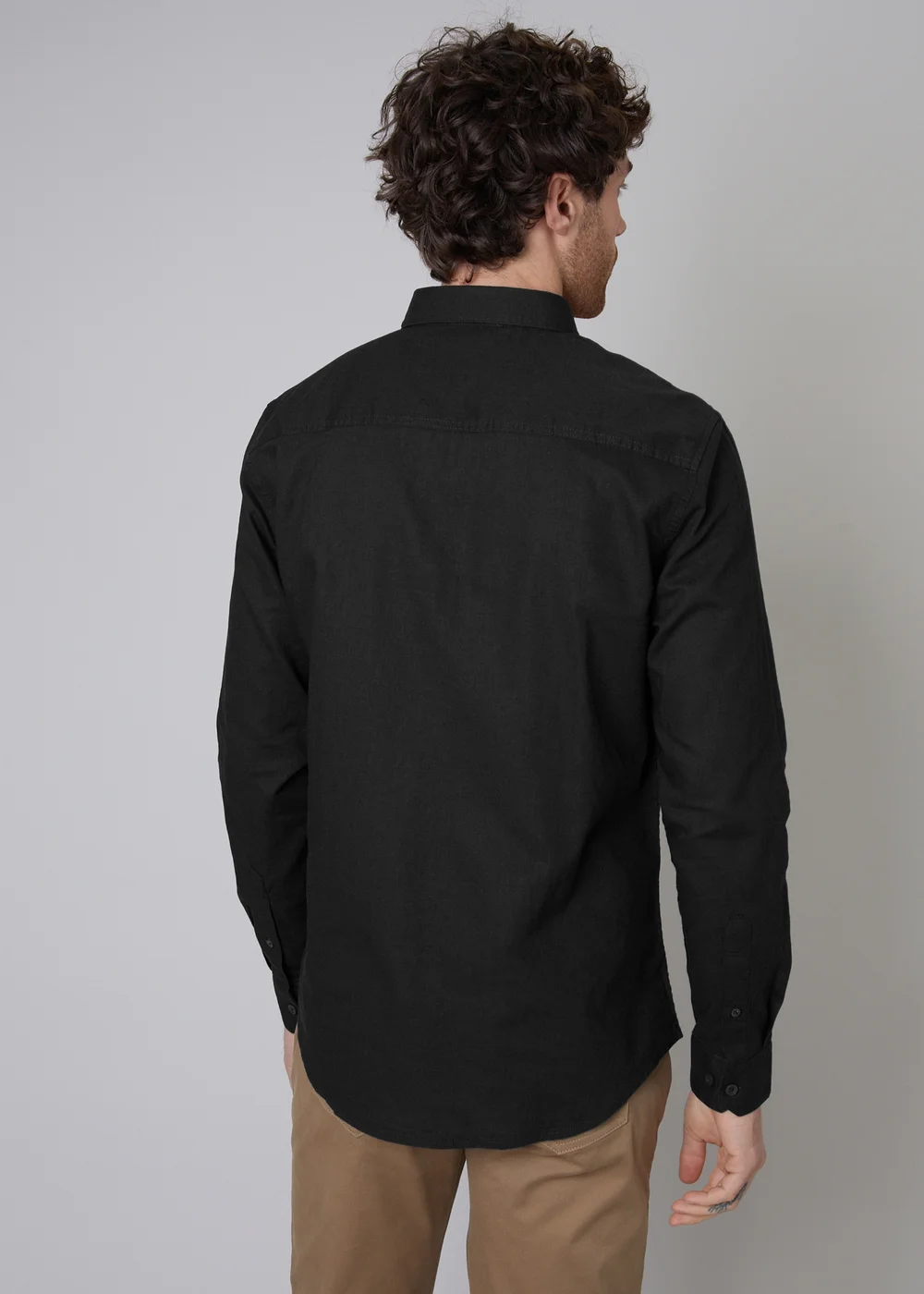 Threadbare Black Slim Fit Linen Blend Long Sleeve Shirt - 2XL Image 2