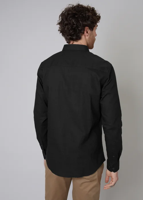 Threadbare Black Slim Fit Linen Blend Long Sleeve Shirt - 2XL Image 2