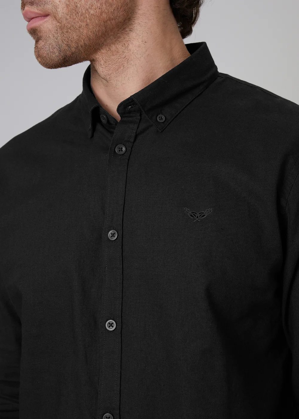 Threadbare Black Slim Fit Linen Blend Long Sleeve Shirt - 2XL Image 3