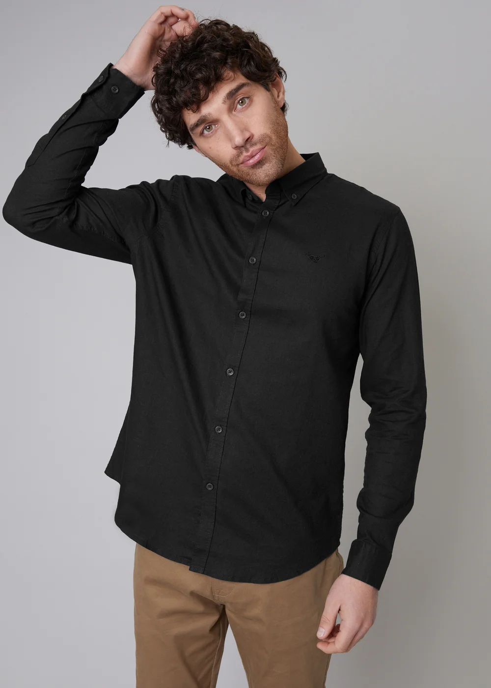 Threadbare Black Slim Fit Linen Blend Long Sleeve Shirt - 2XL Image 1