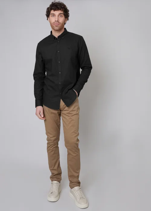 Threadbare Black Slim Fit Linen Blend Long Sleeve Shirt - 2XL Image 4