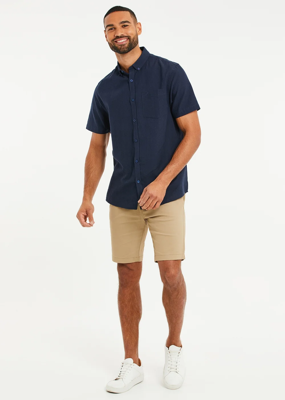 Threadbare Navy Dragon Cotton-Linen Blend Short-Sleeve Shirt - S Image 3