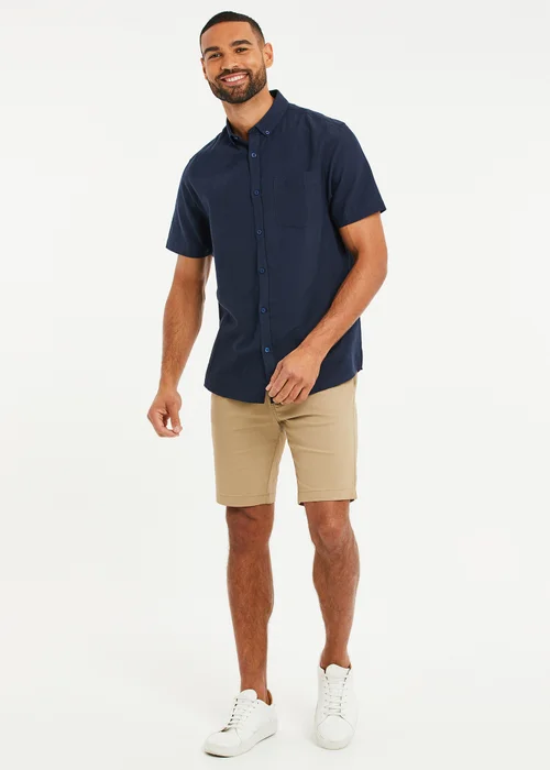 Threadbare Navy Dragon Cotton-Linen Blend Short-Sleeve Shirt - S Image 3
