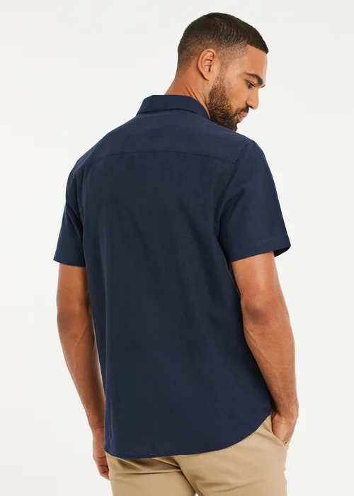 Threadbare Navy Dragon Cotton-Linen Blend Short-Sleeve Shirt - S Image 2