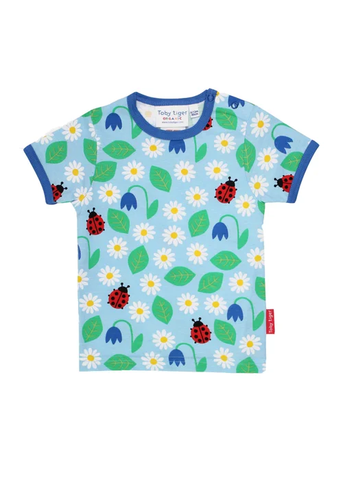 Toby Tiger Organic Blue Garden Print T-Shirt (3 months - 6 years) - 1-1.5 Yrs Image 2