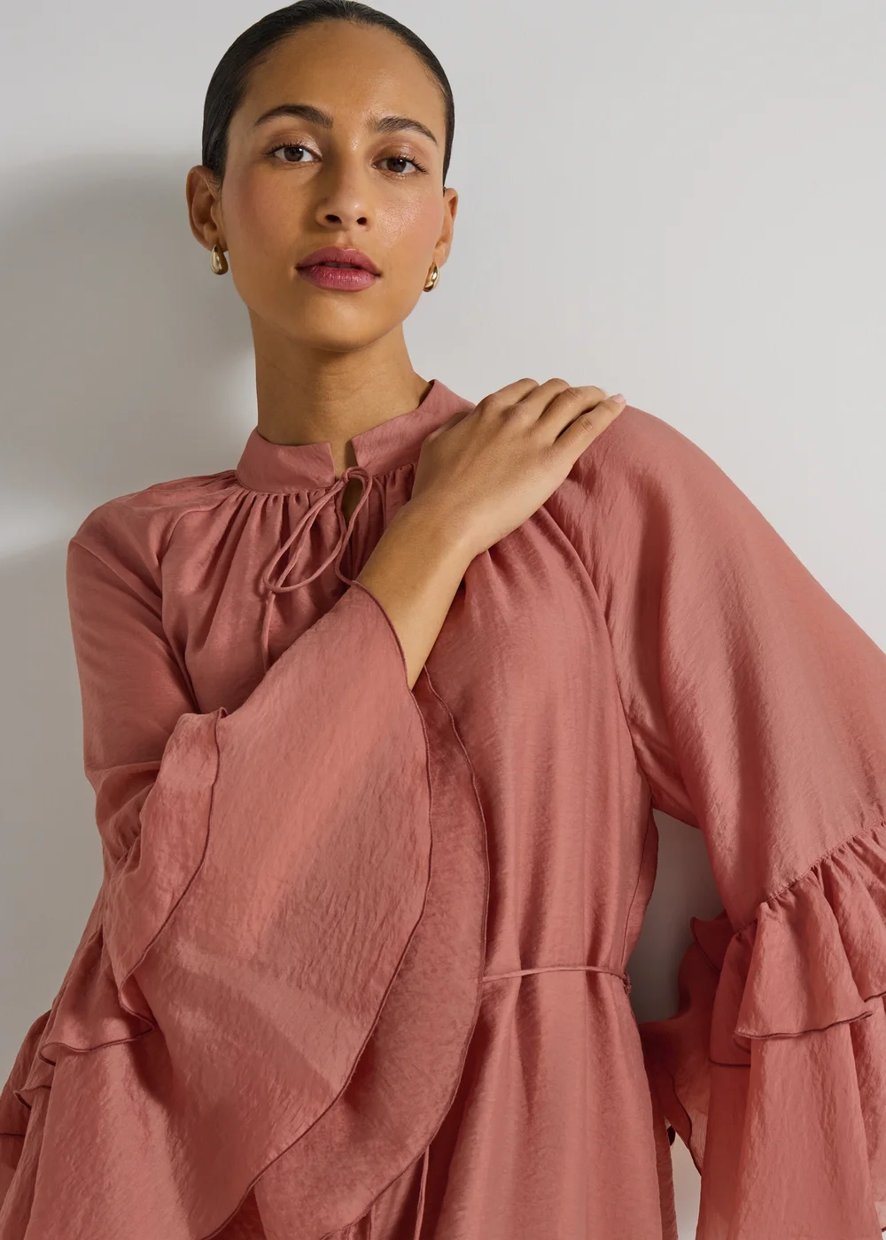 Et Vous Dusty Pink Frill Boho Mini Dress - 8 | Matalan Et Vous Dusty Pink Frill Boho Mini Dress - 8 | Matalan
