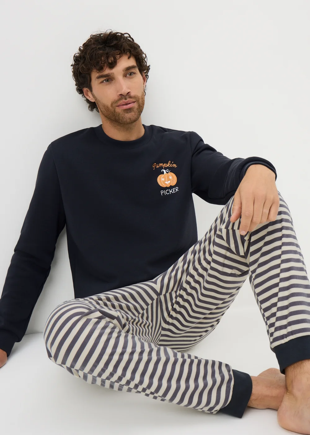 Navy Pumpkin Picker Matching Family Pyjama Set - Extra small Image 1