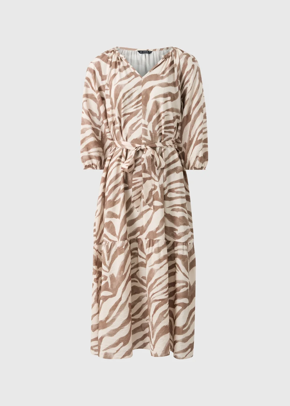 Brown Zeba Print Belted Midaxi Dress - 8 Image 2