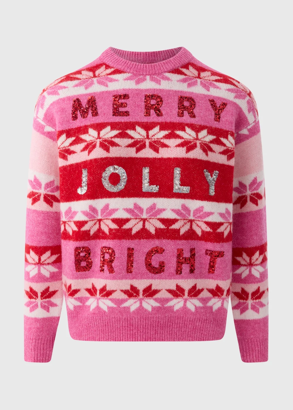 Pink Merry Jolly & Bright Christmas Jumper - XS Image 4
