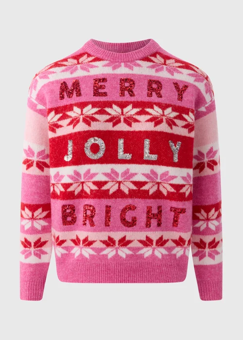 Pink Merry Jolly & Bright Christmas Jumper - XS Image 4
