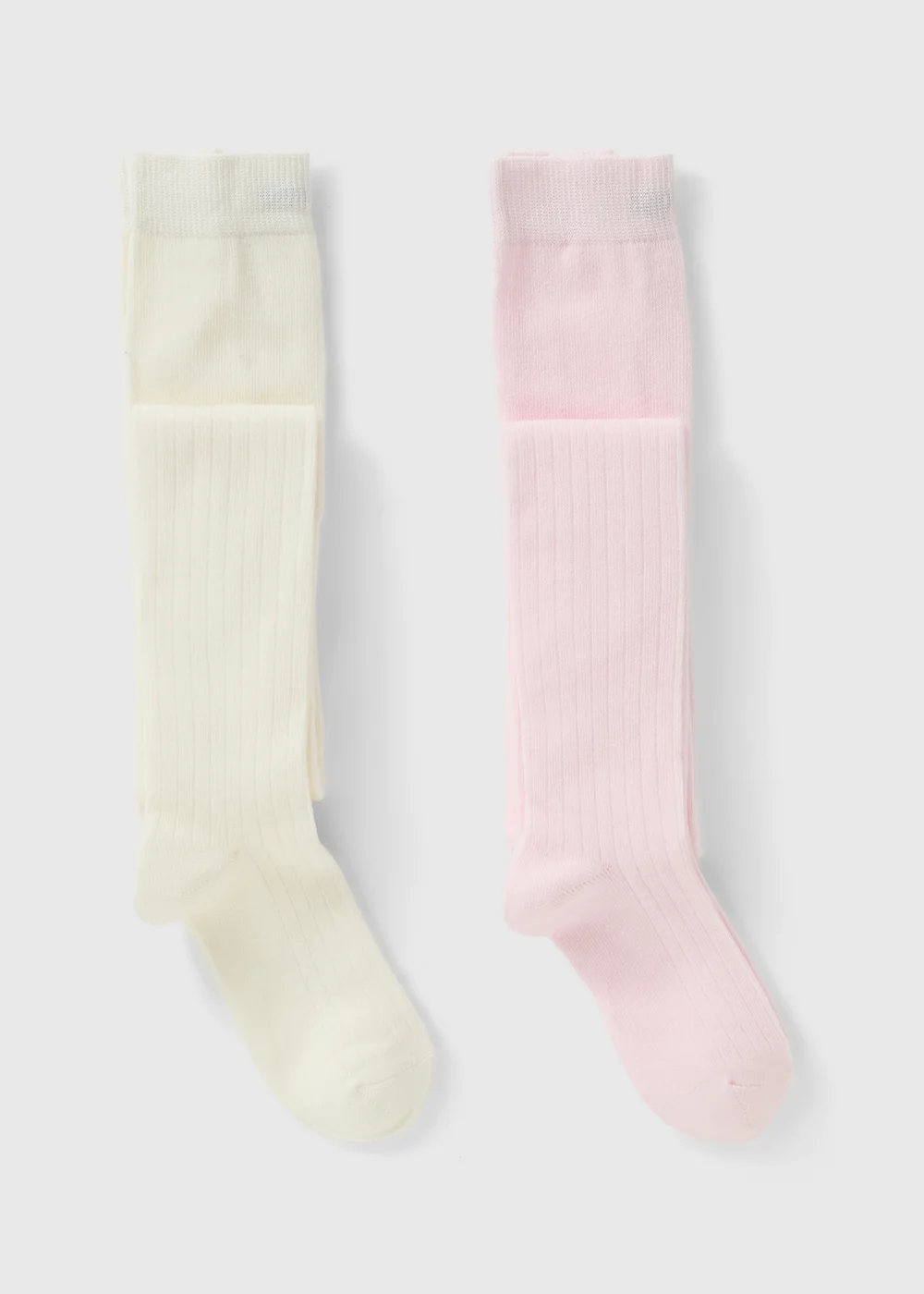 2 Pack Girls Pink & Cream Ribbed Tights (2-11yrs) - 4-5 Yrs Image 1