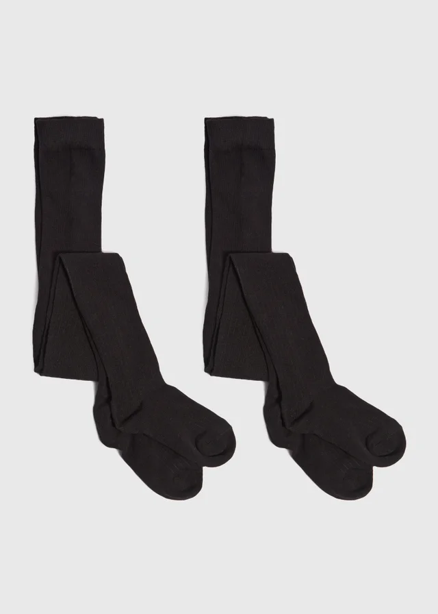 2 Pack Girls Black Ribbed Tights (4-13yrs)
