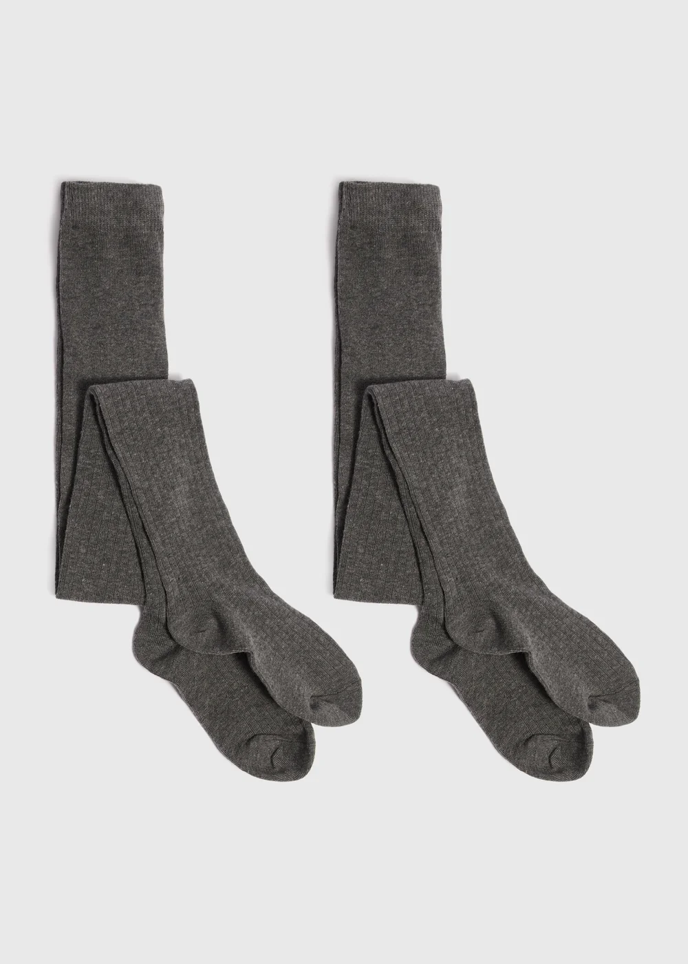 2 Pack Girls Grey Ribbed Tights (4-13yrs) - 4-5 Yrs Image 1