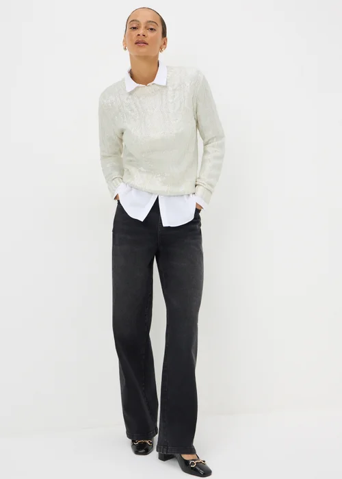 Cream Cable Foil Knit Jumper - S Image 2