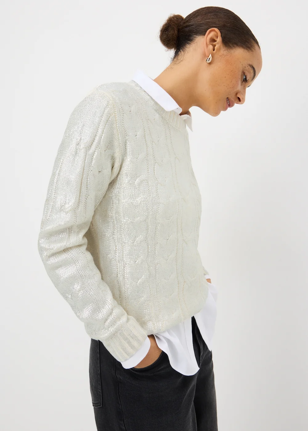 Cream Cable Foil Knit Jumper - S Image 1