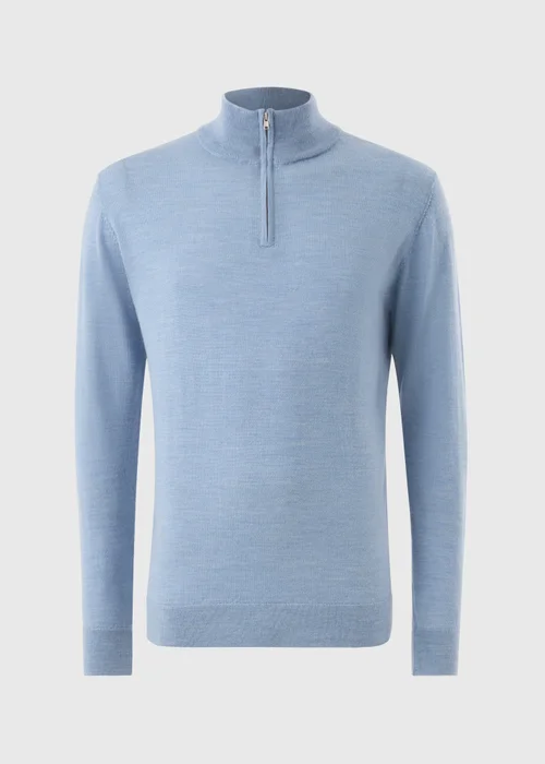 Light Blue Merino Wool 1/4 Zip Jumper - S Image 4