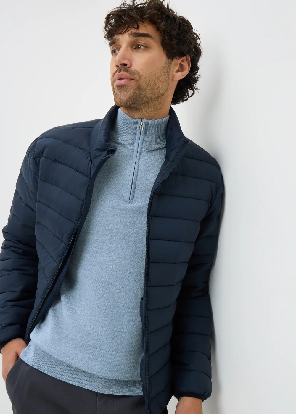 Light Blue Merino Wool 1/4 Zip Jumper - S Image 2