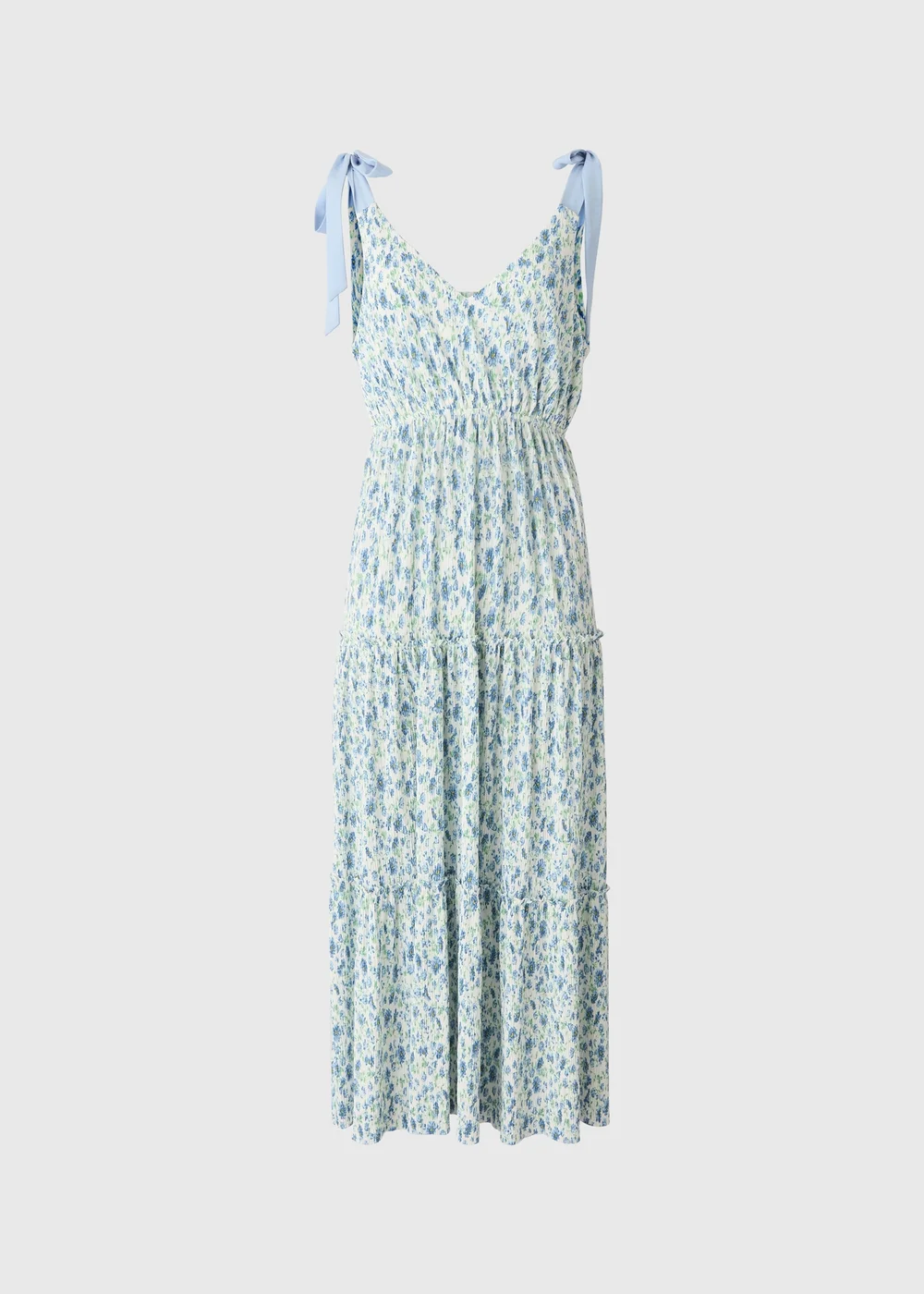 Cream Floral Plisse Tie Dress - Size 10 Image 3