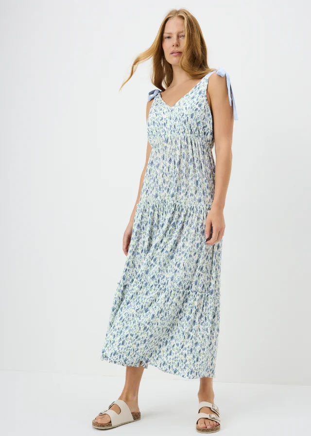 Cream Floral Plisse Tie Dress