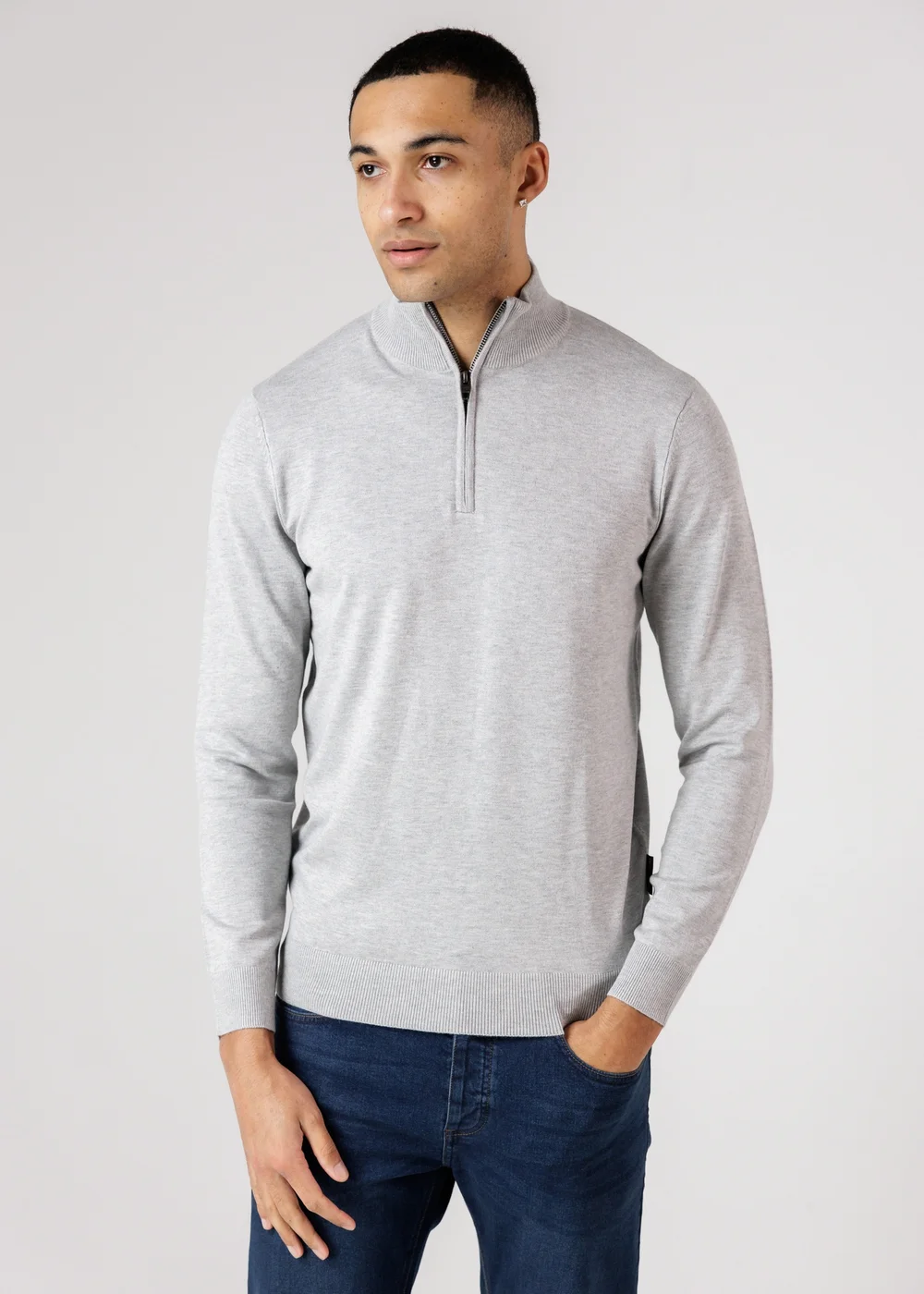 French Connection Light Grey 1/2 Zip Knitted Jumper - S Image 3