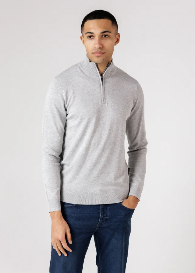 French Connection Light Grey 1/2 Zip Knitted Jumper