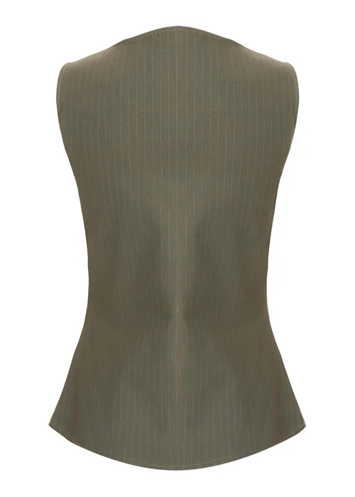 Quiz Khaki Pinstripe Button Front Waistcoat - 6 Image 5