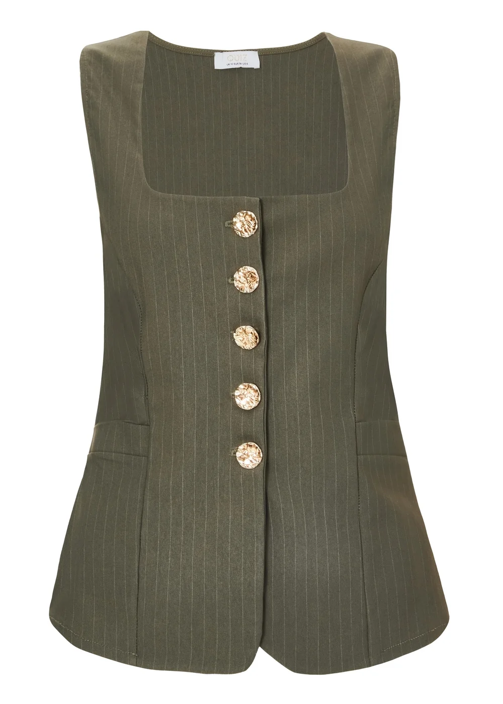 Quiz Khaki Pinstripe Button Front Waistcoat - 6 Image 4