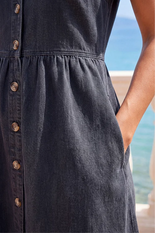 Roman Black Denim Button Through Midi Dress - 16 Image 4