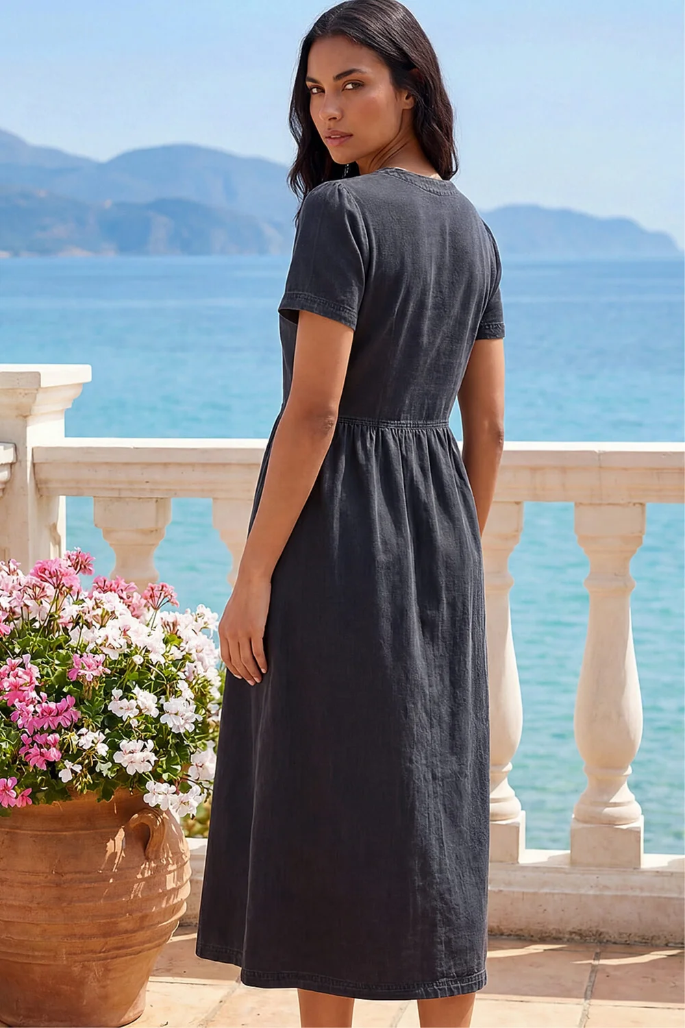 Roman Black Denim Button Through Midi Dress - 16 Image 3