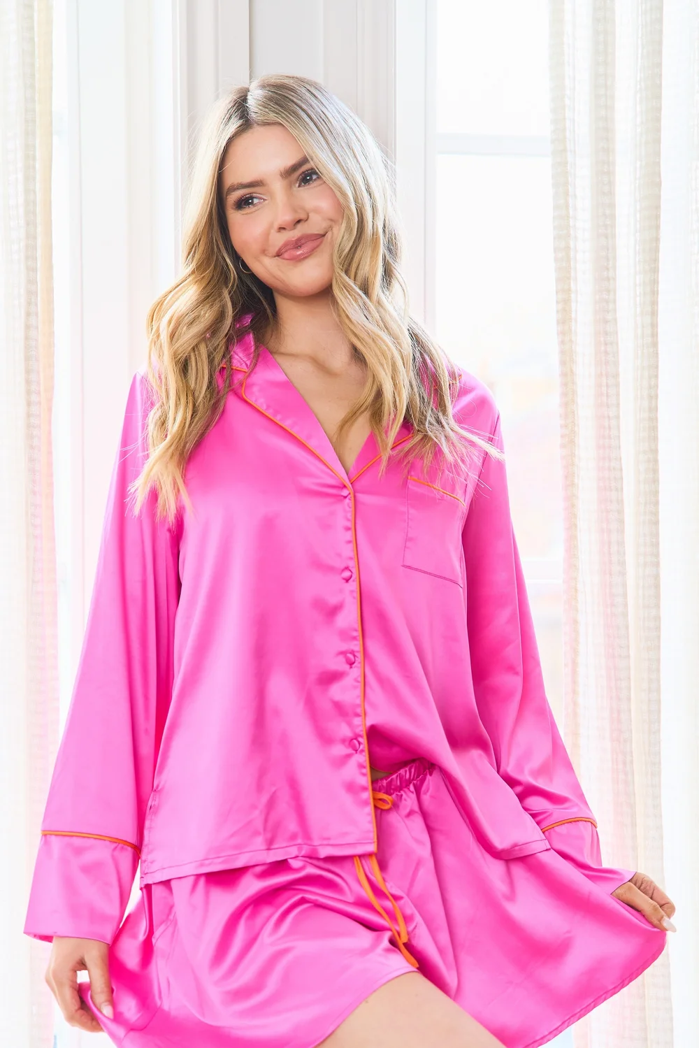 JimJam Pink Satin Revere Pyjamas Set - L Image 3