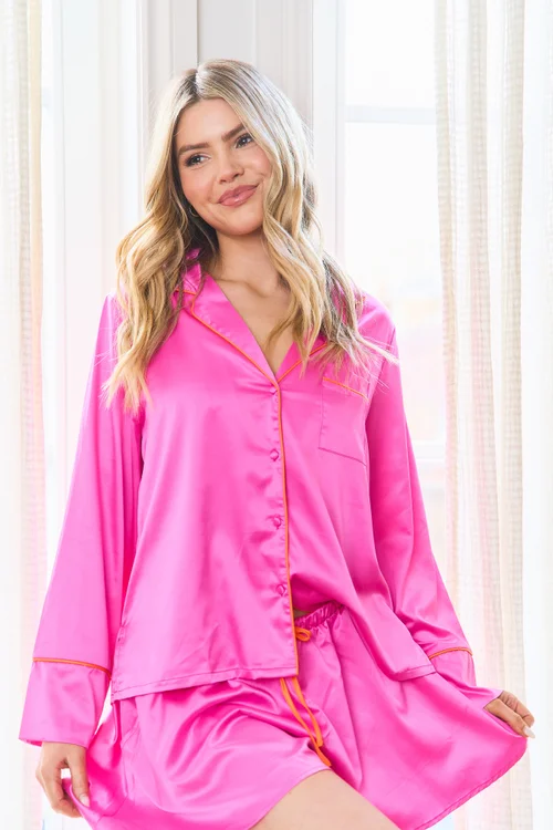 JimJam Pink Satin Revere Pyjamas Set - L Image 3