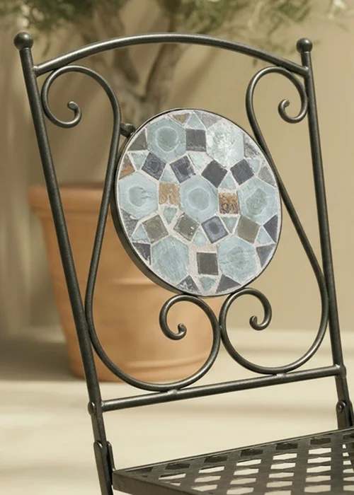 Charles Bentley 3 Piece Wrought Iron Mosaic Bistro Set (2 Seater) - One Size Image 2