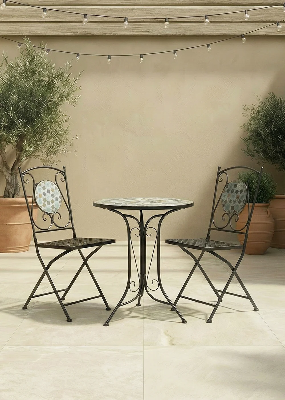 Charles Bentley 3 Piece Wrought Iron Mosaic Bistro Set (2 Seater) - One Size Image 1