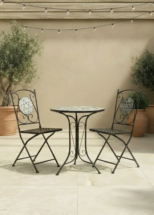 Charles Bentley 3 Piece Wrought Iron Mosaic Bistro Set (2 Seater) - One Size Image 1