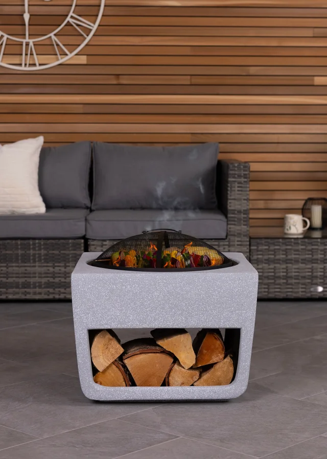 Charles Bentley Square Magnesia Fire Pit with Mesh Cover Cooking Grill