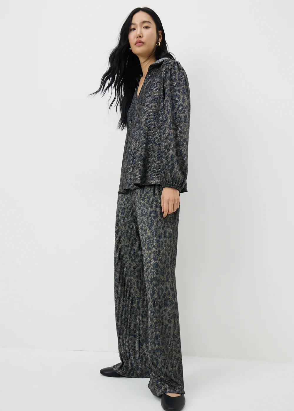 Gold Glitter Leopard Co Ord Trousers - 22/L31 Image 2