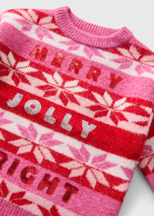Girls Pink 'Merry & Bright' Jumper (1-7 Years) - 1-1.5 Yrs Image 2