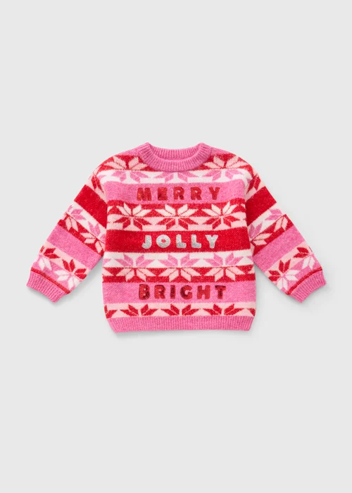 Girls Pink 'Merry & Bright' Jumper (1-7 Years) - 1-1.5 Yrs Image 1